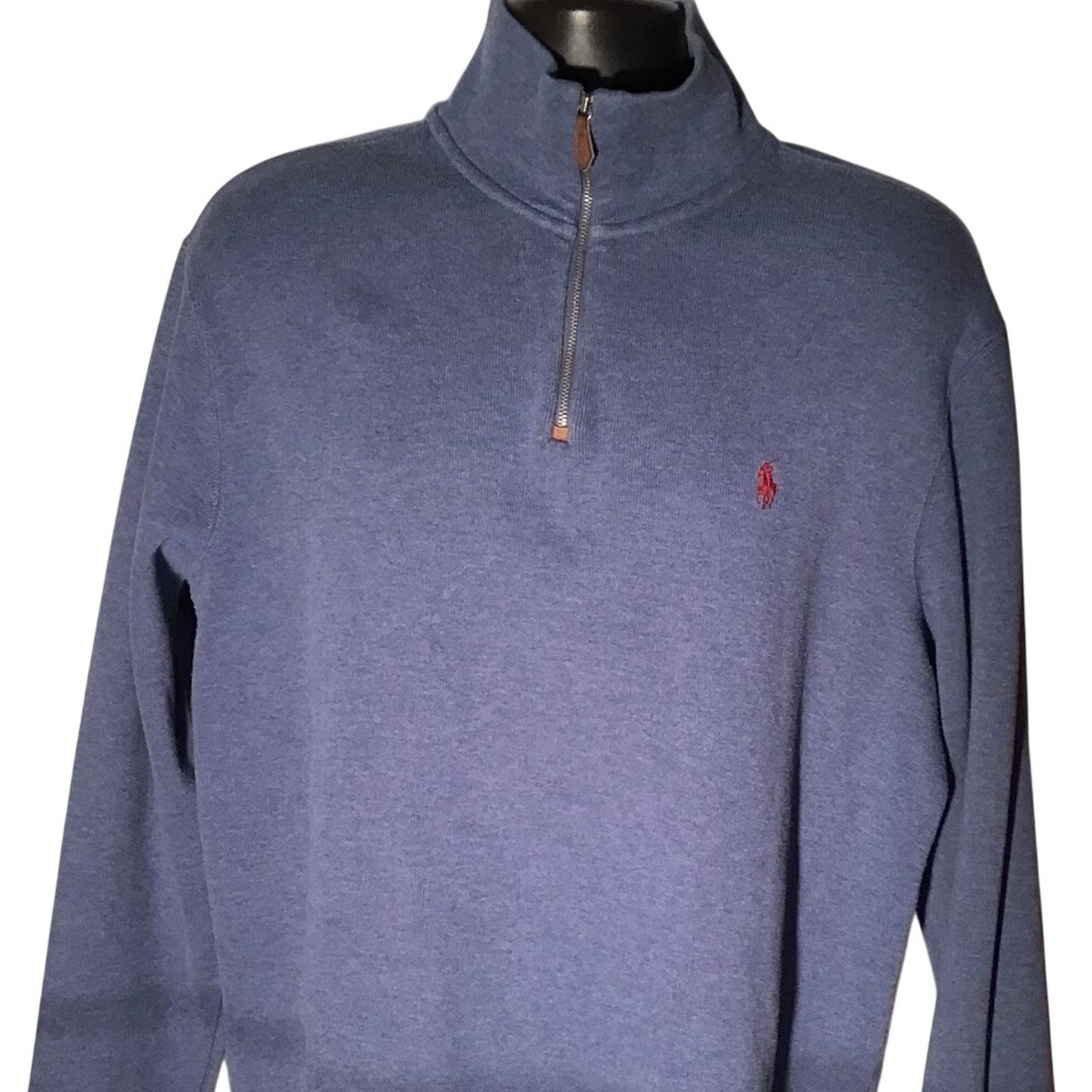 Polo Ralph Lauren Mens XL Blue Heather Cotton Quarter Zip Pullover Sweater